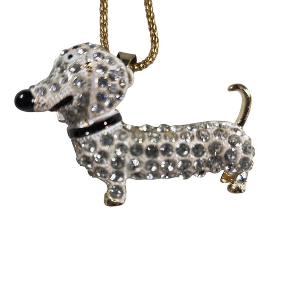 Betsey johnson necklace Gold-Tone Dog Pendant Crystal Accents reversible - Picture 1 of 8